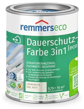 Remmers Dauerschutz-Farbe 3in1 [eco] cremeweiß (RAL 9001), 0,75 Liter,für innen und außen, 3in1: Isoliergrund, Zwischen- und Schlussbeschichtung