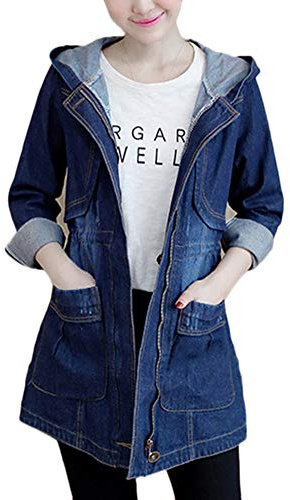 GladiolusA Donna Giacca in Jeans Lungo con Cappuccio Manica Lunga Cappotto Trench Denim Giubbotto Come Immagine XL
