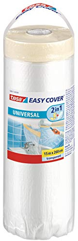 tesa Easy Cover Film universel 2 en 1 avec ruban adhésif pour masquage, 15 m x 260 cm