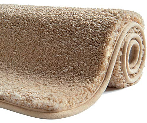 SFLXO Badematte 100cm x 60cm rutschfest-Badvorleger Maschinenwaschbar Anti-Rutsch Badteppich Weich Wasserabsorbierende-Badematten Flauschige Mikrofaser Badezimmerteppich Creme Beige Mehrweg