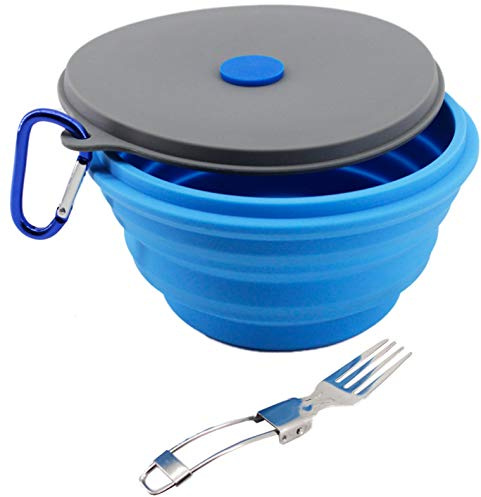 Mr. Peanut's Collapsible Silicone Camping Bowl with Lid & Foldable Fork