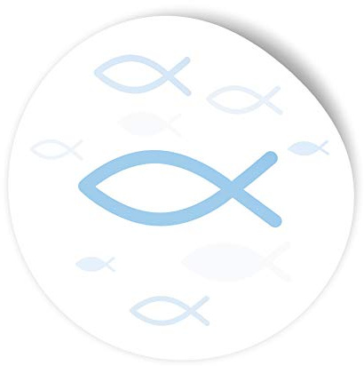 itenga 100x Sticker Aufkleber I Fisch Hellblau I zum Basteln von Gastgeschenken I für Taufe, Kommunion, Konfirmation oder Firmung I 4,0 cm rund