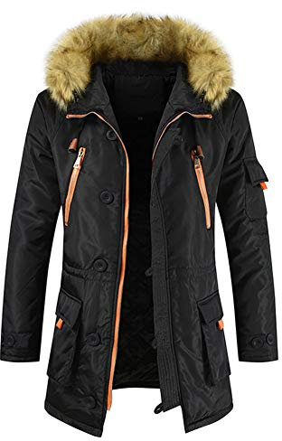 DAIHAN Herren Parka gepolstert Wintermantel Outdoor Jacke mit Abnehmbarer Kapuze aus Kunstpelz,Warm verdicken Gefüttert Lässiger Outwear-Mantel Wintermantel Schwarz 5XL