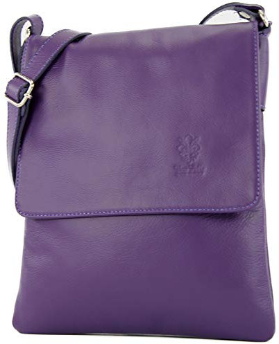 modamoda de - T33 - ital Umhängetasche Schultertasche aus Nappaleder, Farbe:Purple
