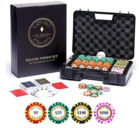 Deluxe 300 Poker Chips Set - Poker Set 300 Chips, stoßfeste Hülle, 2 Töne Monte Carlo Poker Chips (14g Clay Poker Chips mit Bezeichnungen, Casino Chips) 100% PVC Karten, Cut Cards, Blackjack Set