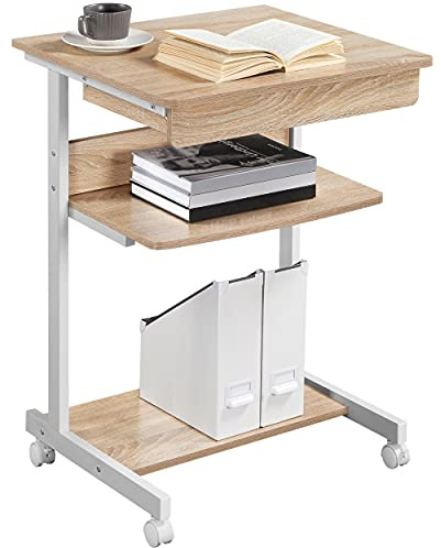 Yaheetech Schreibtisch Computertisch aus Holz 79 x 56 x 51cm Eiche Hell | Büromöbel PC Tisch Bürotisch Arbeitstisch aus Stahl mit Ablage und Schublade