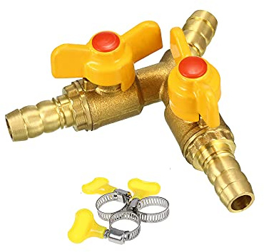 Brass Ball Valve,10MM Y Shape Water Splitter Ball Valve 3 Way Shut Off Ball Valve 2 Switch Brass Fitting with 3 x Valve Clamp (1PCS)
