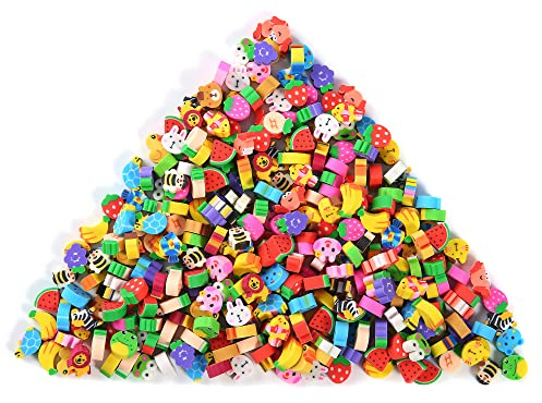 1000 Pieces Mini Erasers for Kids, Bulk Small Animal Fruit Pencil Erasers Assortment for Home Rewards, School Supplies and Gift Filling