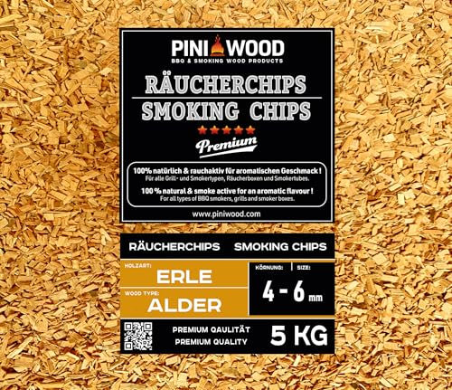 PINI 5 Kg Räucherchips Erle ohne Rinde 4-6 mm Smoking Chips Räucherspäne