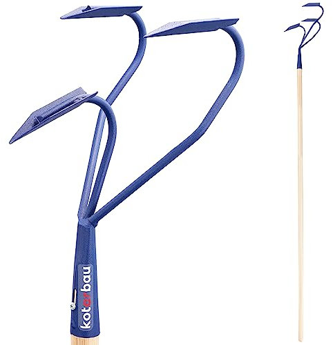 KOTARBAU® Cultivateur à Main avec Tranchants Griffe de Jardin en Acier avec Manche en Bois 173 cm Pioche de Jardin avec 3 Dents Râteau à Fleurs Accessoire de Jardinage Outil de Jardinage