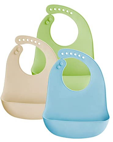 SLOSH Bavoirs Bébé Silicone Souple Bavette Vert Recuperateur Imperméable Ajustable Enfant Waterproof Bavoir Repas