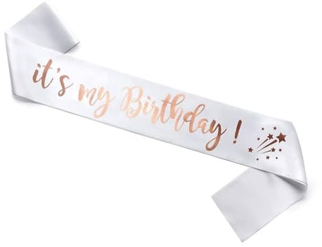Happium Geburtstag Schärpe, It's My Birthday Satin Schärpe für Geburtstag Schärpe Happy Birthday Deko Party Schärpe Satin Roségold auf Weiß