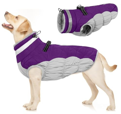 Abrigo Invierno Cálido para Perros, Chaqueta Abrigadora de Invierno Chaleco a Prueba de Viento Chaqueta de Felpa Cálido Reflectante Chaleco de Algodón Suave para Cachorro(Violeta, M)