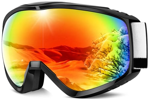 Findway Gafas de Esquí, Mascara de Esqui para Ski y Snowboard Hombre Mujer Adultos Juventud Jóvenes OTG Compatible con Casco Anti Niebla Protección UV Rojo Gafas de Ventisca