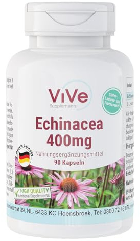 Echinacea 400 mg - 90 Kapseln - schluckfreundlich - hochdosiert und vegan - Sonnenhut | Qualität aus Deutschland von ViVe Supplements