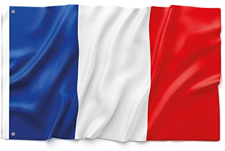 Bandera Francia 90 x 150 cm - Ultra resistente, doble función con 2 ojales y trabilla para varilla, bandera nacional francesa