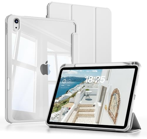 JKSML Hülle für iPad Air 11 Zoll M4/M3/M2 (2026/2025/2024) & iPad Air 5./4. Generation 10.9 Zoll (2022/2020) Hülle mit Stifthalter, Transparente Rückseitenschale, Auto-Schlaf/Weck,Grau