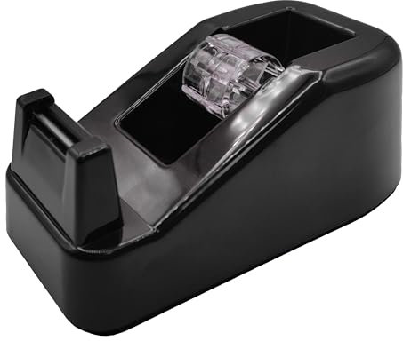 RAYLU PAPER – Dispenser di nastro adesivo per ufficio, con peso e base antiscivolo, resistente, adatto per rotoli di nastro adesivo da 33 m (Nero)