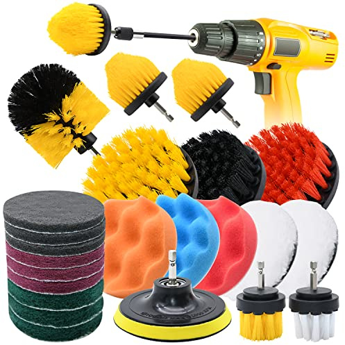 24pcs Drill Brush Attachment Set | for Cleaning Showers, Tubs, Bathroom, Tile, Grout, Carpet