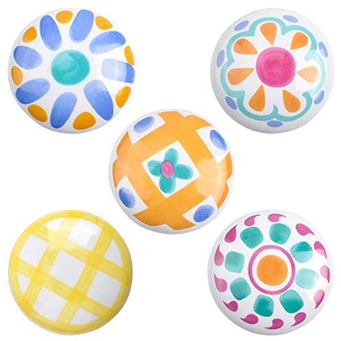 MOROBOR 10PCS Sun Pattern Ceramic Handle Kids Dresser Knobs Vintage Decorative Cabinet Knobs Ceramic Knobs for Cabinets and Drawers,Diameter 1.5inch (5 Styles)