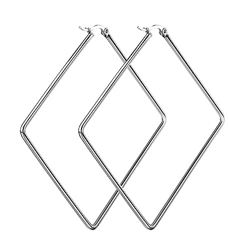 JewelryWe Ohrringe Damen Große Creolen: Rhombus/Sechseck/Rechteck/Quadrat Geometrische Ohrringe Elegant Huggie Creolen Ohrstecker für Frauen Mädchen Silber