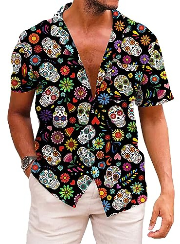 KYKU Chemise hawaïenne boutonnée pour Homme - Imprimé hawaïen - pour l'été, coloré, Taille S