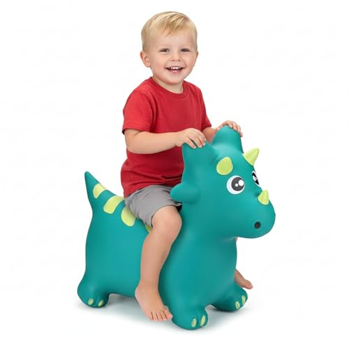 CURVASO Aufblasbarer Hüpfhüpfer, Tier, zum Aufsitzen, lustiges Spielzeug, Einhorn, Esel, Pferd, Dinosaurier, Bulle, Teddybär, für Kinder, Erwachsene, Kinder, Fitness, Pumpe (grüner Dino (PA722))