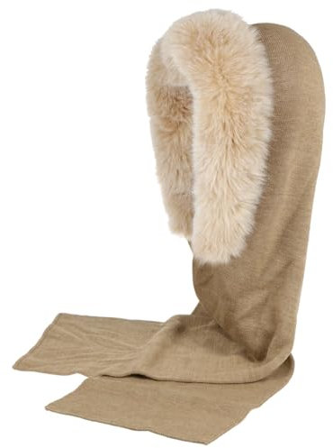 Gebeana Uni Merino Schalhaube Kapuzenschal Schalmütze Mützenschal Damen - Made in Germany Herbst-Winter Winter - One Size beige