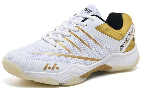 JiuQing Badmintonskor för män Lättviktsvolleyboll Tennisskor Sneakers Andas Anti-Slip,Gold,45 EU