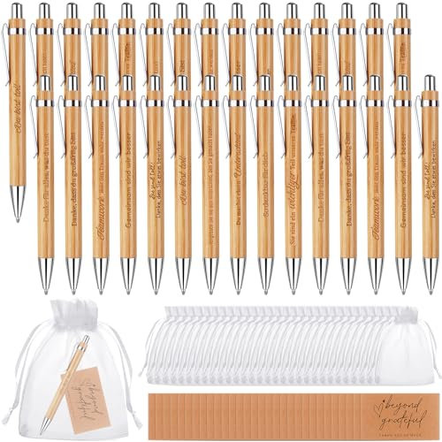 30 Set Dankeschön Geschenke für Kollegen Mitarbeiter Inspirierende Kugelschreiber Holz mit Dankeskarte Motivation Glücksstift Kleine Geschenke Abschiedsgeschenke für Erzieherin Lehrer Arbeitskollegin