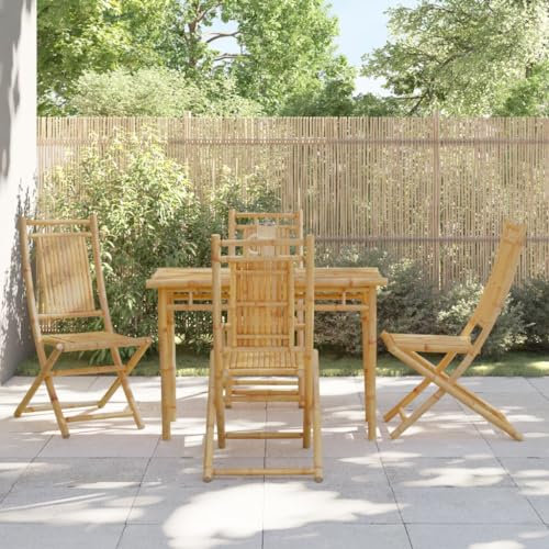 Homgoday Bambus Gartentisch Set - Klappbare Essgruppe für Garten, 110x55x75 cm, 4 Stühle, strapazierfähig und wasserfest Model3278521