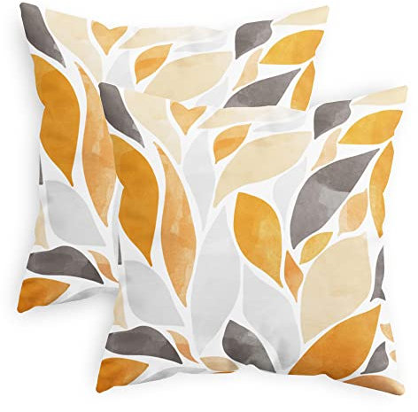 CaliTime Kissenbezüge Kissenhülle Packung von 2 gemütlichem Fleece fallende Dahlia Blumenblüten Blütenblätter Dekorative für Couch Bettsofa Bauernhaus Dekoration 55cm x 55cm Orange Grau