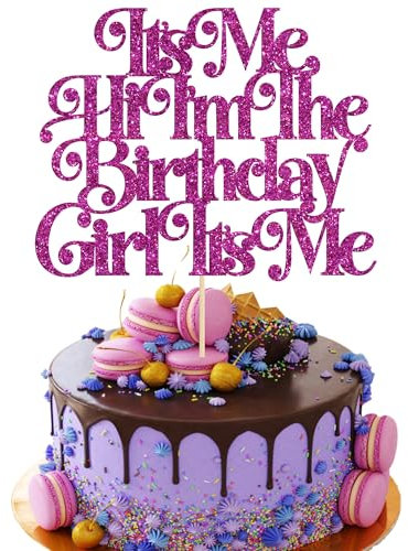 Gyufise 1Pc It's Me Hi I'm the Birthday Girl It's Me Cake Topper Glitter Funny Girls Birthday Cake Pick for Hot Pop Music Singer Birthday Party Cake Decorations Supplies Purple