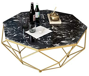 MIQXUAN Coffee Table Round Pedestal Tables, Modern Coffee Tables for Small Spaces, Marble Top Living Room Table, Metal Frame Sofa Tables