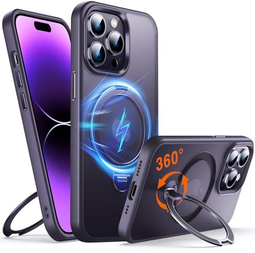 Chicfun 360° O-Ring MagStander for iPhone 14 Pro Case with Magnetic Kickstand Ring Holder [Compatible with MagSafe][360°Rotate Stand Ring][Military Shockproof] iPhone 14 Pro Phone Cover Matte Purple