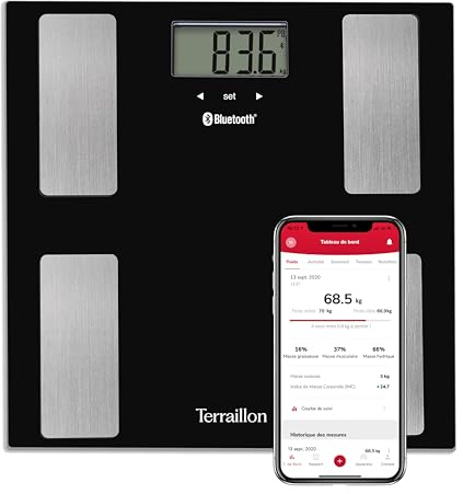 TERRAILLON Personenwaage mit Smart Connect – BMI – 8 Benutzer – Bluetooth Low Energy – Kapazität 160 kg – Schwarz