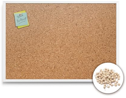 Tulup Tablón de Corcho 60x40 cm Pizarra de Corchocon Marco Blanco de Plástico con Pasadores de Anuncios de Corcho para organizar Corcho para Pared para la Eescuela de Oficina en Casa