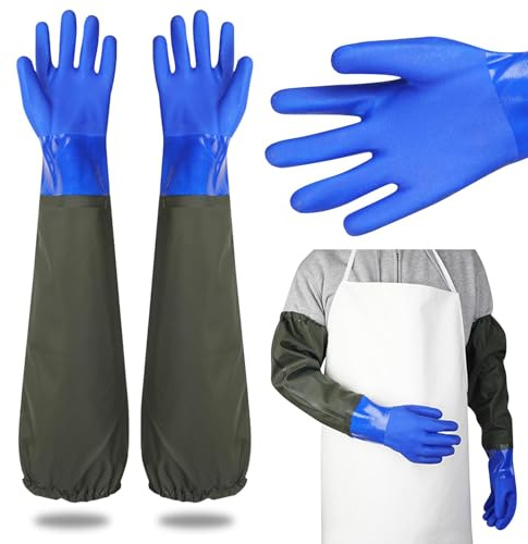 1 Pair Pond Gloves,27 Long Arm Waterproof Gloves,Rubber Gardening Gloves | Fabric Lining Cleaning Pond Gloves,Full Arm Work Gloves for Men and Women,for Gardening, Fishery,Aquarium,Machinery Industry