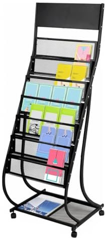 HSWOYEA Bodenstehender Zeitschriftenständer, Prospektständer mit 7 Taschen, robuster Prospektständer für Ausstellungen, Messen, Büros, Einzelhandelsgeschäfte (schwarz)