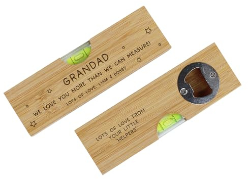 eBuyGB 2 in 1 Personalised Grandad Bottle Opener, Wooden Spirit Level, Birthday Gifts for Grandad, I Love You More Than I Can Measure