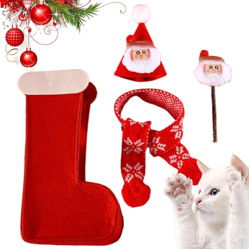 Katze Weihnachtsmütze, Weihnachten Katze Schal, Katze Weihnachten Outfit, Weihnachten Katze Kostüm Set, Urlaub Katze Kostüme Katze, Weihnachten Kostüm, Weihnachtsschmuck für Katzen