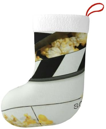 Hgbbdyyjj Weihnachtsstrümpfe für Herren und Damen, Motiv: Kino, Schindeln und Popcorn, Weihnachtsstrümpfe, weiches Polyester, dekorative Socken, Schwarz , Einheitsgröße