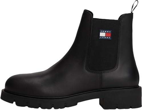Tommy Jeans Donna Stivaletti Chelsea in Pelle, Nero (Black), 37