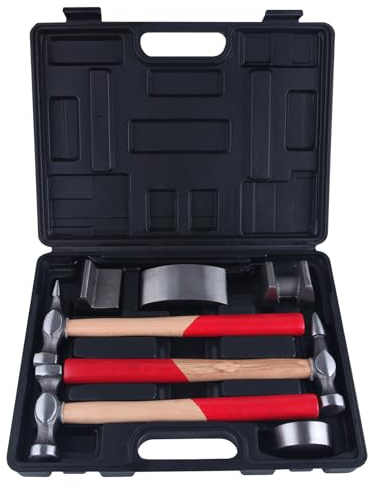LEONTOOL Kit d’outils de réparation de carrosserie automobile 7 pièces, ensemble de marteau et de chariot de carrosserie automobile en acier au carbone pour la réparation des bosses d’aile
