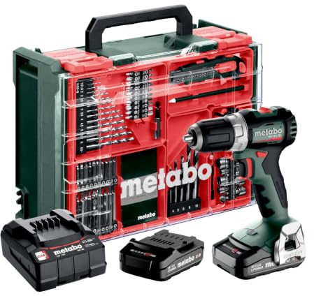 metabo Akku-Bohrschrauber BS 18 L BL Set - 18 V, 65 Nm Drehmoment - LED-Licht, Gürtelhaken, kompakt & kraftvoll für Bohren & Schrauben - Inkl. 2 Akkus 2.0 Ah, Ladegerät, 74-tlg. Zubehör und Koffer