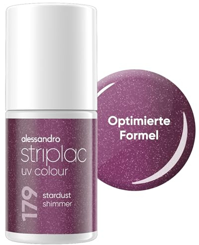 alessandro Striplac UV-Nagellack Stardust Shimmer - Deckend & Kratzfest bis zu 15 Tage - Leichtes Auftragen - Schonende Abziehtechnologie - Vegan - Lila, 6,5ml