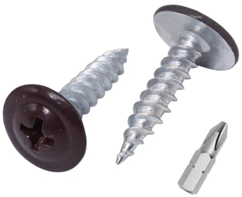 (Pack of 150) Painted 1-21/32 x 3/4 (4.2 x 19 mm) Wood Screws, Self Tapping Metal Screws, Modified Truss Head, Wafer Head, Chocolate Brown RAL 8017