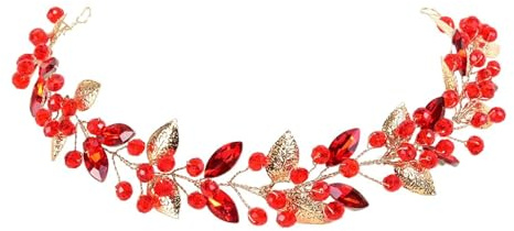 Generic Handcrafted Bridal Headpiece Hair Vine for Stage Events, Red