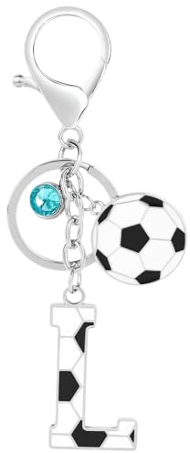MWOOT Schlüsselanhänger Fußball Buchstabe, Schlüsselanhänger mit Fussball Anfangsbuchstaben Anhänger für Jungen Mädchen, Fußballfans Geschenke Schlüsselringe für Rucksack Handtaschen Charms
