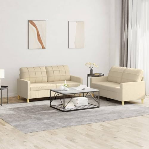 Snsowed 2-TLG. Sofagarnitur mit Kissen Creme Stoff, Sofa Mit Relaxfunktion, Couchgarnitur, Wohnzimmer Sofa, Couch, Sofa Set 3201276